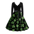 thumbnail image 1 of Pisexur Robe à Manches Longues à Col en V pour Femme, Robe à Col en V à Manches Longues pour la Saint-Patrick, Grande Robe Imprimée à Quatre Feuilles, Robe Sans Manches à Manches Longues à Col en V pour Femme, Robe pour Femme, 1 of 7