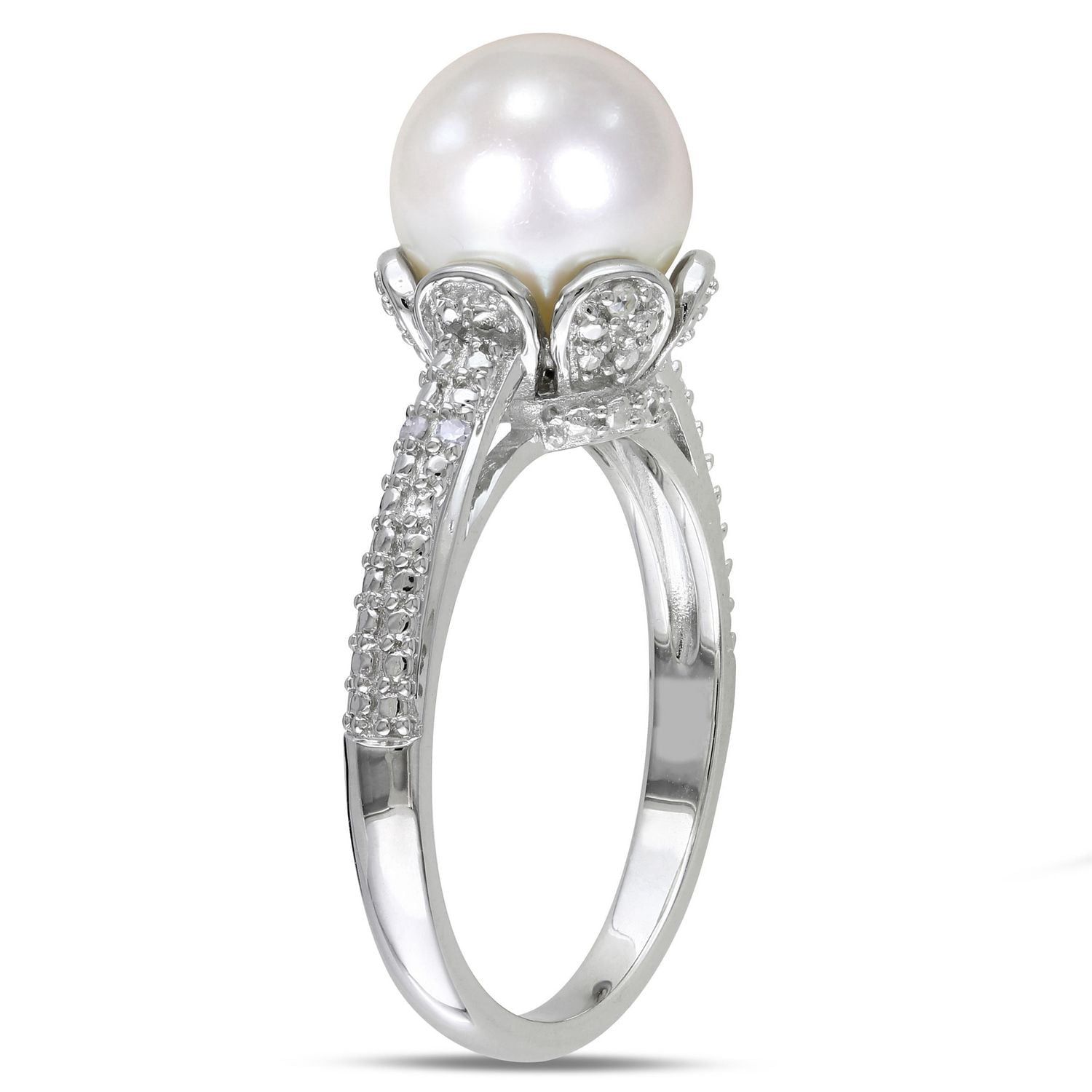 Bague Miabella avec perles d’eau douce cultivées et accents de diamants en argent sterling