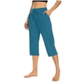 thumbnail image 1 of Plebaso Capri Pants for Women Drawstring Cropped Wide Leg Pants Lightweight Lounge Yoga Capris with Pockets, 1 of 7