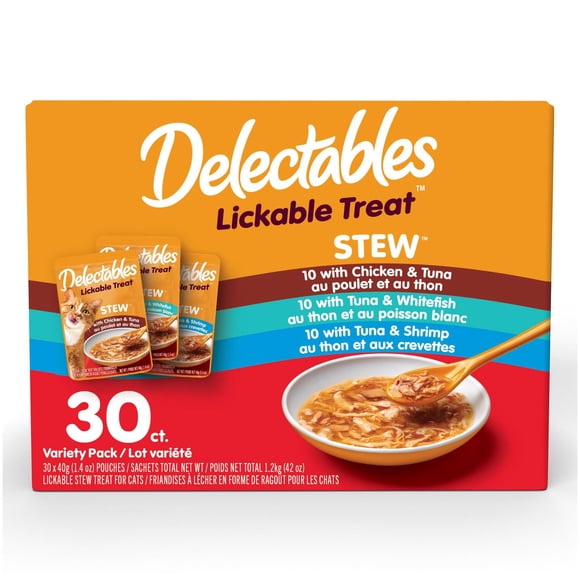 Delectables Friandises à Lécher en Ragoût pour Chats Lot Varié de 30