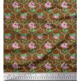 thumbnail image 1 of Soimoi Tissu en Voile de Coton Design Quatrefoil, Imprimé Floral Feuilles & Roses au Mètre 42 Pouces de Large, 1 of 3