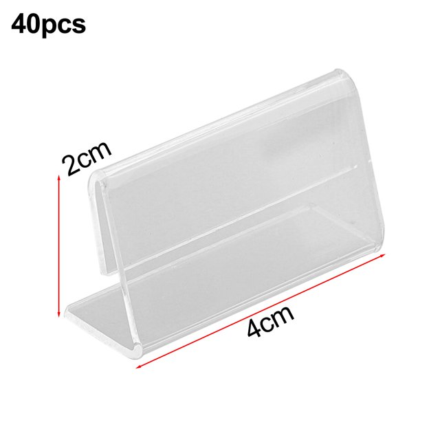 40 Pcs Support d'Affichage en Acrylique Mini pour Enseigne, Prix, Étiquette de Carte de Nom, Cadre d'Étiquette, Support, Support de Carte d'Affaires, Présentoir d'Étiquettes de Prix. Matériau Acrylique Transparent avec design en Forme de L Incliné, Mesurant 2 cm par 4 cm. Convient à l'Organisation du Bureau, à l'Affichage de Cartes d'Affaires et à l'Étiquetage dans les Contextes d'Affaires, de Bureau Ou d'Hôtel.
