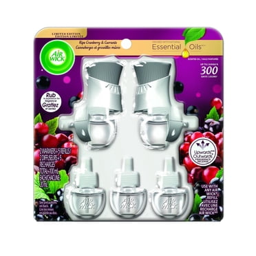 Purificateur d'air à brancher Air Wick, trousse pour huile parfumée, baies sauvages, 2 diffuseurs et 5 recharges