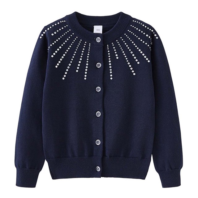 RXIRUCGD Girls Rhinestone Knitted Cotton Cardigan Jacket( Dark Blue, Size:4 Years )