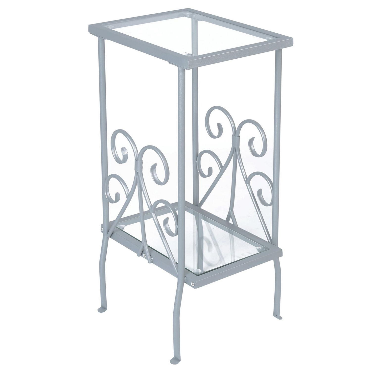 Monarch Specialties Table D'appoint, Côté, Bout, Table De Nuit, Lampe, Salon, Chambre À Coucher, Métal, Verre Trempé, Gris, Transitionnel