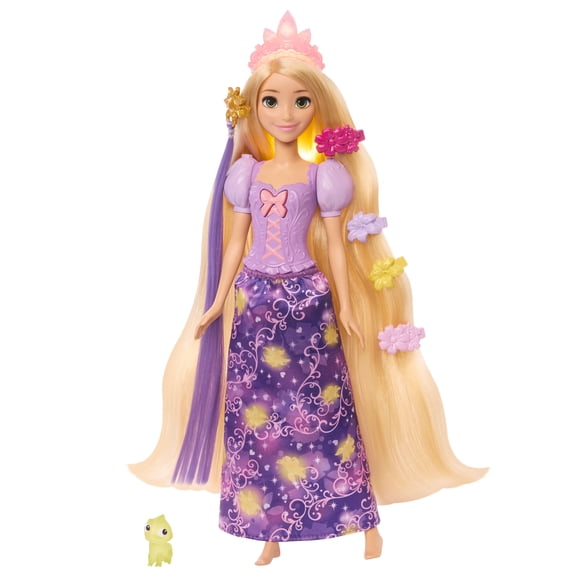 Disney Princess Light-Up Hair Rapunzel Fashion Doll w/ 5 Ways to Glow, Pascal Figure & 7 Accessories