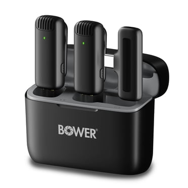Système de microphone sans fil double Bower avec réduction du bruit, étui de recharge et récepteur USB-C