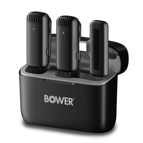 Système de microphone sans fil double Bower avec réduction du bruit, étui de recharge et récepteur USB-C