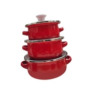 relayinert 3Pcs Enamel Mini Pot Set Universal Portable Enamel Cookware Set Cooking Home light blue red