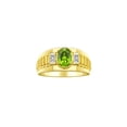 thumbnail image 1 of RYLOS Men's Rings Yellow Gold Plated Silver Rings Classic Designer Style 8X6MM Oval Gemstone & Diamond Ring Peridot Birthstone Rings For Men Size 13, 1 of 7