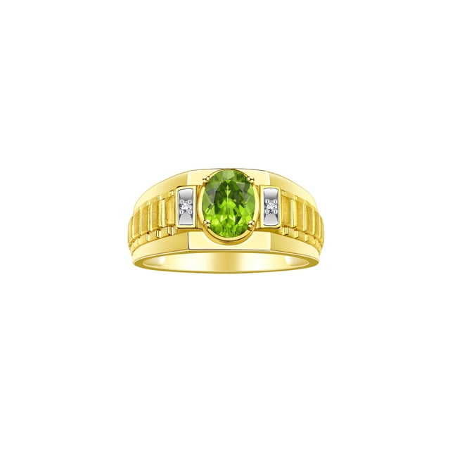 RYLOS Men's Rings Yellow Gold Plated Silver Rings Classic Designer Style 8X6MM Oval Gemstone & Diamond Ring Peridot Birthstone Rings For Men Size 13