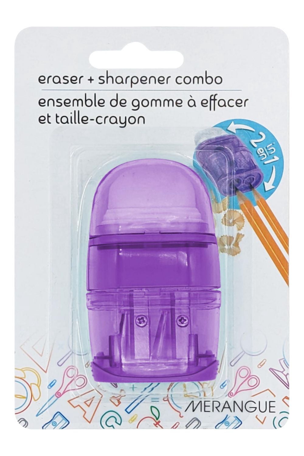 Merangue 2-in-1 Eraser and Sharpener Combo, Assorted, 4 Pack