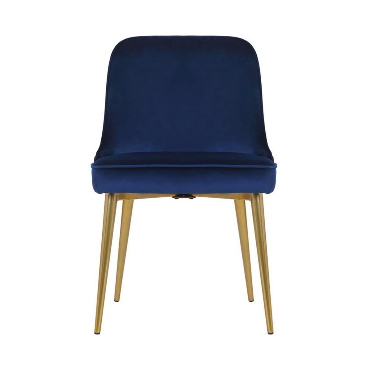 Chaise de salle à manger Heye de Plata Import avec revêtement en velours bleu et pieds en métal doré (lot de 2) pour salle à manger