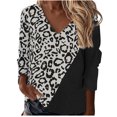 thumbnail image 1 of Pompotops Femmes à Manches Longues Casual Grande Taille Léopard Patchwork V-Cou T-Shirt Tops, 1 of 9