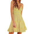 thumbnail image 1 of Robe Patineuse Mini Évasée pour Femmes à Col en V, Bretelles Spaghetti, Nœud, Dos Nu, Sans Manches, en Dentelle, 1 of 7