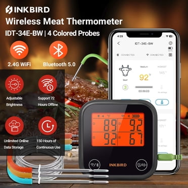 Bluetooth Cooking Food Thermometer,WiFi Meat Thermomters,4 Colored Probes BBQ for Barbecue ,Smoker,Oven | APP Calibration Temp Graph | Mobile Notification