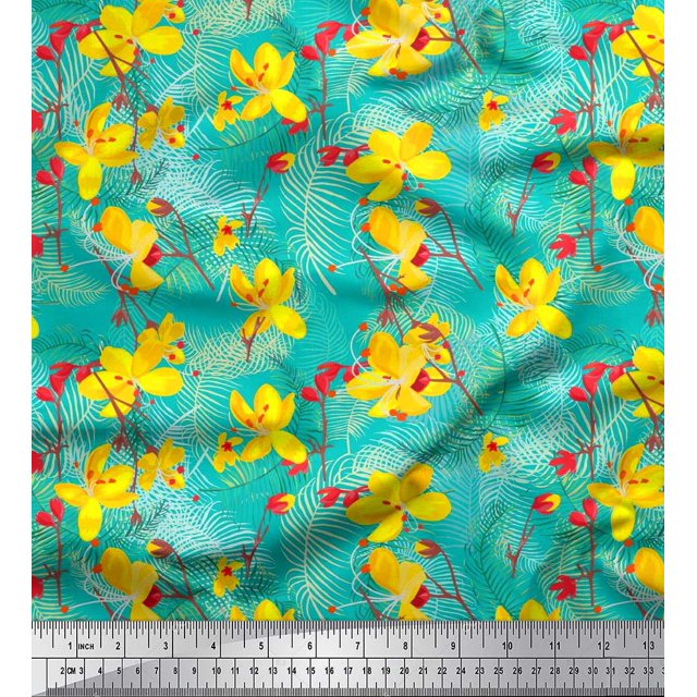 Soimoi Rayon Fabric Leaves & Floral Artistic Decor Fabric Printed Yard 56 Inch Wide