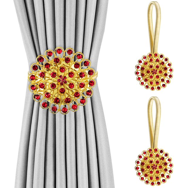 Crystal Curtain Tiebacks, 2 Pack Star Style Curtain Holdbacks Diamond Clips with Stretchy Wire Rope for Home Office Decoration