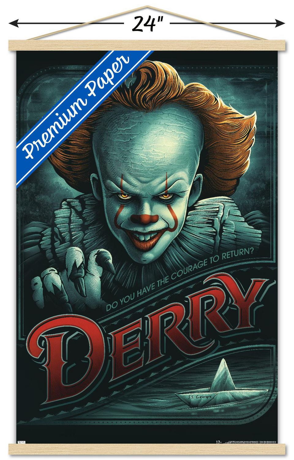 IT - Pennywise Derry Wall Poster, 14.725" x 22.375" Framed