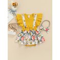 thumbnail image 2 of Xingqing Barboteuse Fleurie pour Bébés Filles, Robe Tutu, Justaucorps à Manches à Volants, Combinaison avec Bandeau, Tenues Jaune 6-9 Mois, 2 of 8