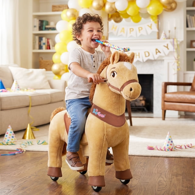 PonyCycle Kid-Powered Ride-On Horse Toy, No Battery, Hand Brake, Ages 3-4, Light Brown, E336