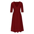 thumbnail image 4 of Meichang Robe Femme à Manches 3/4, Coupe Trapèze, Aguichant, Décolleté en V Profond, Robes Maxi avec Poches, Robe d'Été Évasée et Évasée, Douce et Extensible, Robe de Bal, de Soirée, de Fête, 4 of 7