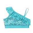 thumbnail image 3 of Yartina Kids Girls Asymmetrical Ruffled Sequin Performance Crop Tops Modern Jazz Hip Hop One Shoulder Dance Costume Blue 8, 3 of 7