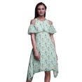 thumbnail image 1 of Bimba Green Bird Printed Womens Ruffle Front Cold Shoulder Swing Shift Dress - XXX-Large, 1 of 1