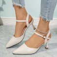 thumbnail image 3 of Heel Sandals for Women Kitten Heel Pointy Toe Adjustable Ankle Strap Leather Solid Color Pumps Beige, 3 of 9