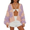 thumbnail image 1 of Gupgi Women Sweater V Neck Cable Knit Cardigan Contrast Color Jumper Pullover Winter Tops, 1 of 9