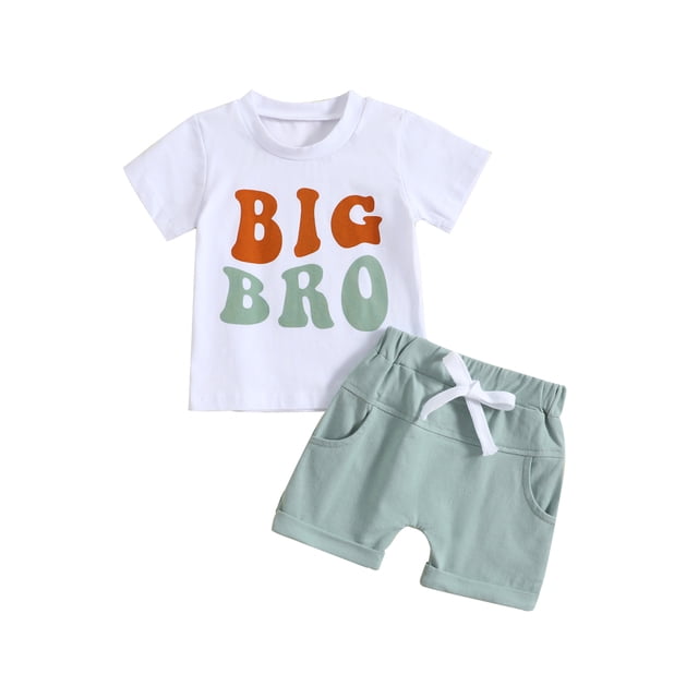 xiaxaixu Big Brother Little Brother Matching Outfits, Short Sleeve Letter Print T-Shirt + Shorts Set