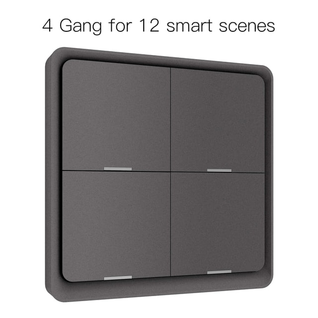 Wireless Scene Switch Push Button Smart Switch Wall Panel Battery Powered Tuya/ Smart Life APP Remote Control for Smart Home Devices(ZigBee Hub Required), Grey 4 Gang