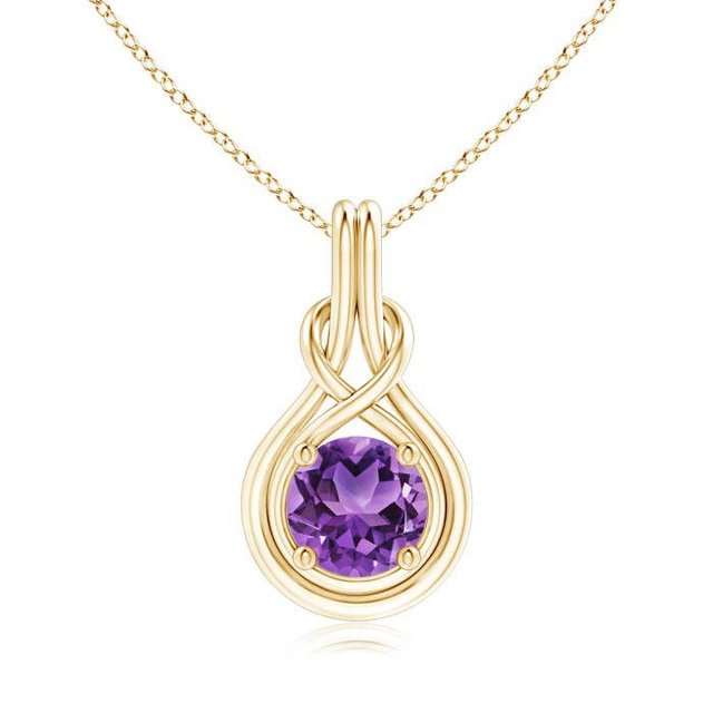Angara Collier en Améthyste Naturelle - Pendentif Solitaire en Améthyste Ronde 1,7 ct Nœud Infini en Or Jaune 14K pour Femmes