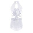 thumbnail image 3 of dPois Robe de Danse Latine Rumba Samba à Franges pour Filles, Taille Découpée, Paillettes, Tenue de Danse de Salon, Justaucorps à Jupe de Ballet, Blanc 6, 3 of 6