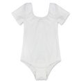 thumbnail image 3 of CHICTRY Filles Enfants Justaucorps de Gymnastique Basique à Manches Courtes Extensible Ballet Danse Justaucorps Haut Blanc 4, 3 of 7