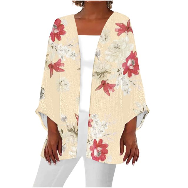 Pisexur Veste pour Femmes, Cardigans à devant Ouvert, Manteaux Trench, Vestes d'Automne, Chemise Ample Décontractée pour Femmes à Manches 3/4 Imprimée, Hauts, Cardigan