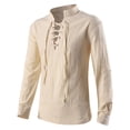 thumbnail image 2 of AherBiu Men's Shirts Long Sleeve Stand Collar Front Drawstring Slim Fitted Tshirt Tops Fall Lightweight Shirts Tops, 2 of 8