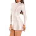 thumbnail image 3 of RUNQHUI Robe Moulante à Manches Longues Brillante pour Femmes Col Montant Lisse Extensible Mini Robes Blanches TG, 3 of 6