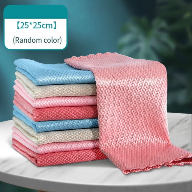 Reusable Fish Scale Microfiber Cleaning Cloth, Absorbent Lint Free Polishing Rag for Glass, Windows, Mirrors and Dishes, Washable Wipes 1pc