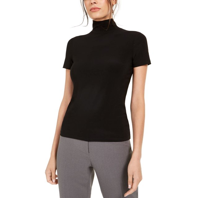 Anne Klein Haut à Manches Courtes Col Montant pour Femmes, Anne Noir, Très Petit