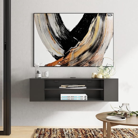 Floating TV Stand Shelf for TVs up to Flat Screen Wall Mounted Entertainment Center Cabinet Component Media Console Hutch with Storage for Audio/Video in Living Room &Grey