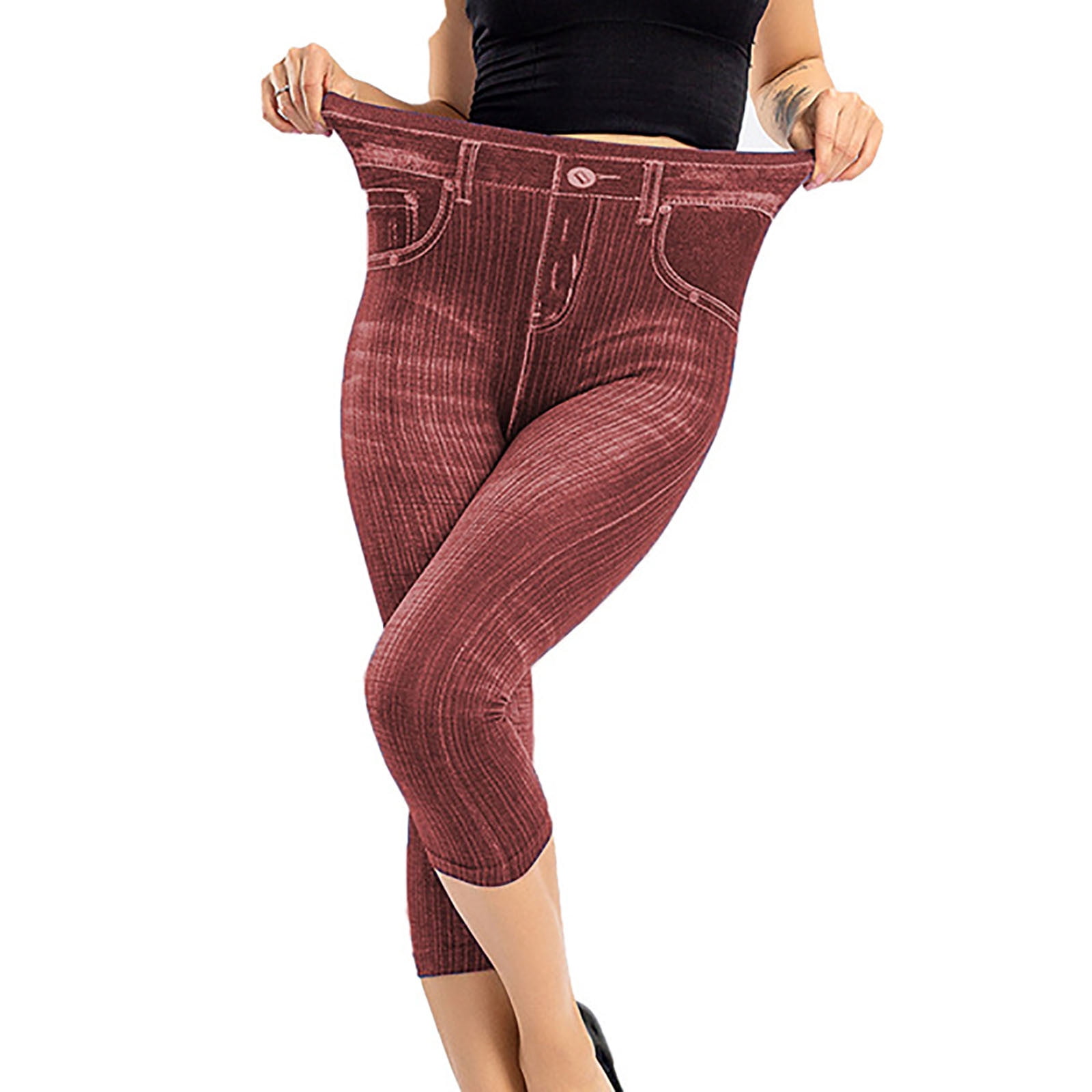 Jovati Capris Crayon pour Femmes, Coupe Ajustée, Imitation Denim, Haute Élasticité, Taille Unique