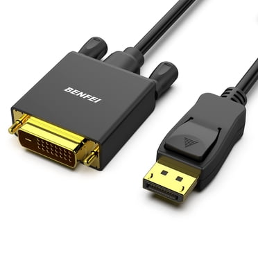 Adaptateur DisplayPort vers DVI, Convertisseur Dp DisplayPort vers DVI Mâle à Mâle, Cordon Plaqué Or de 6 Pieds, Câble Noir pour Lenovo, Dell, HP et Autres Marques