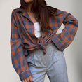 thumbnail image 3 of Erwazi Women Plaid Button Down Shirts Long Sleeve Shacket Jacket Fall Blouses Tops, 3 of 8