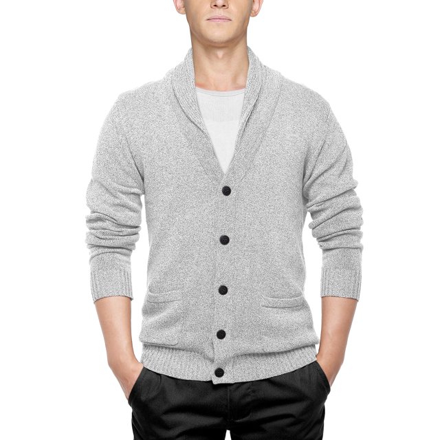 Matchstick Men's Stand Collar Long Sleeves Shawl Breasted Cardigan Sweater