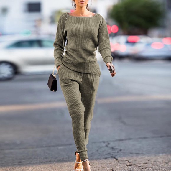 Survêtement pour Femme, Chandail à Manches Longues avec Pantalon, Tenue Décontractée d'Échauffement, Mélange de Coton Doux, Tissu de Haute Qualité, pour le Quotidien, les Entraînements au Gym, Mode de Voyage, Tenue Polyvalente, Léger