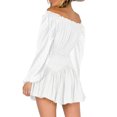 thumbnail image 4 of xiaxaixu Robes Mini pour Femmes, Robe à Manches Longues Épaules Dénudées Plissée en Jacquard Uni pour Fête Quotidienne, 4 of 8