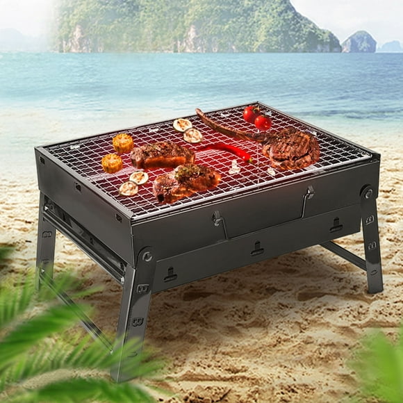 HLONK Barbecue Extérieur Pliable avec Grille Épaissie Poêle Antiadhésive Épaissie pour Barbecue Extérieur et Cuisson à la Maison 35x27x20cm/13.78x10.63x7.87 Po Noir