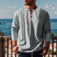 thumbnail image 2 of zbxnLI Mens Linen Shirts Drawstring V Neck Long Sleeve Shirt Lightweight Spring Fall Long Sleeve T-Shirts, 2 of 8