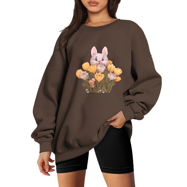2023 Chandail en Molleton de Mode pour Femmes 50 % de Rabais Liquidation Classique Décontracté Nouvel An Chandail de Mode Lapin Col Rond Manches Longues Sans Capuche Chandail Ample